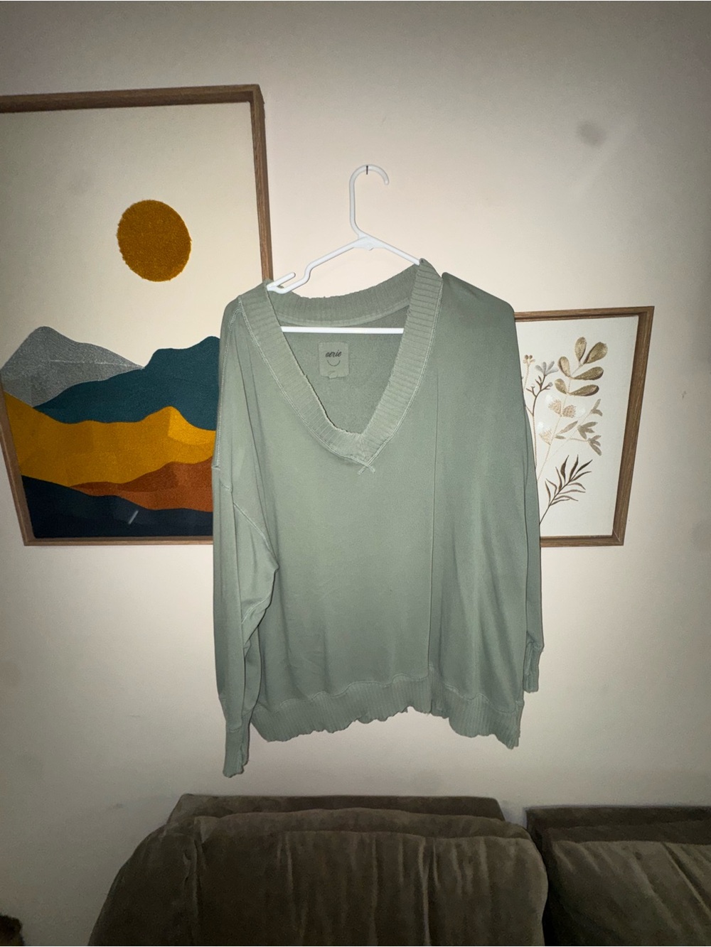 aerie Sage Green V-Neck Sweater